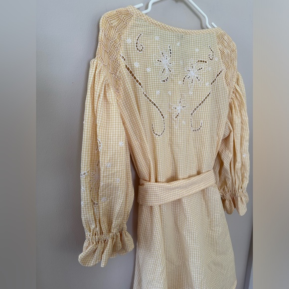 NWT! Innika Choo Yellow Gingham Cutwork Mini Smock dress - Picture 10 of 12